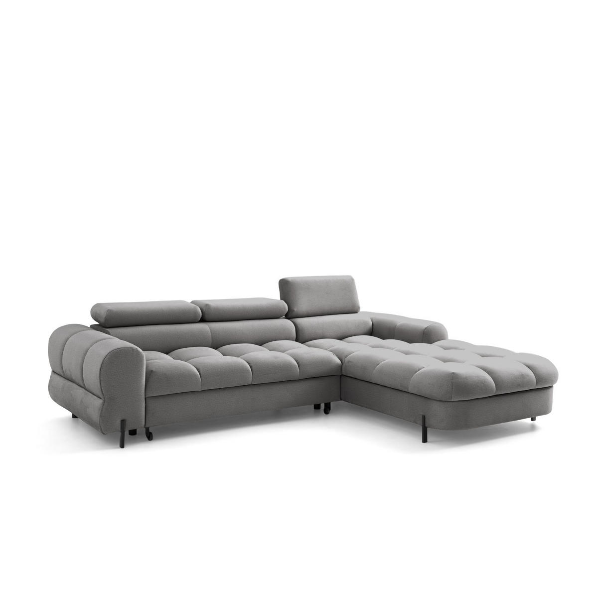 ECKSOFA UFFO L Rechts mit Schlaffunktion 260x195 Velours Hellgrau - Hellgrau/Schwarz, Holz/Textil (195/260cm) - Muffo