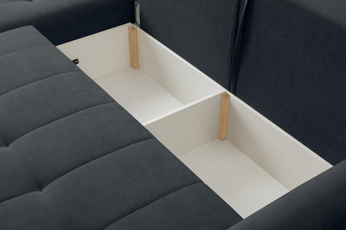 ECKSOFA Primo mit Schlaffunktion und Bettkasten in Cordstoff - Graphitfarben/Schwarz, Holz/Holzwerkstoff (245/143cm) - Ravio