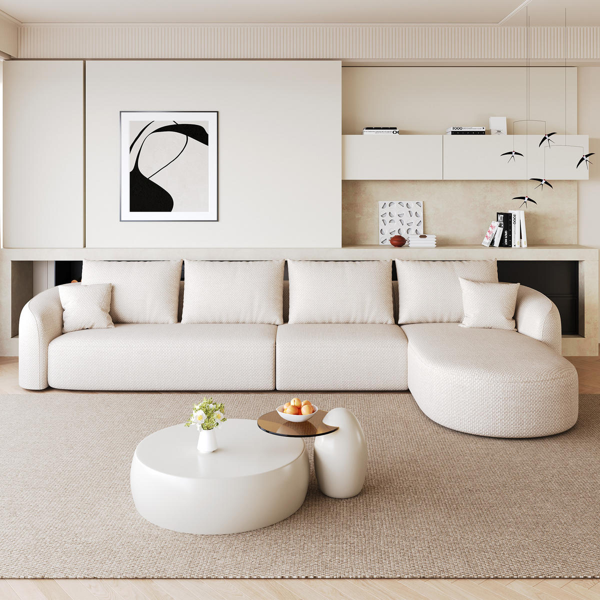 ECKSOFA 336/168/85 cm Weiß Chenille mit Chaiselongue, Rechte Seite - Weiß, Textil (336/168cm) - Oxeza