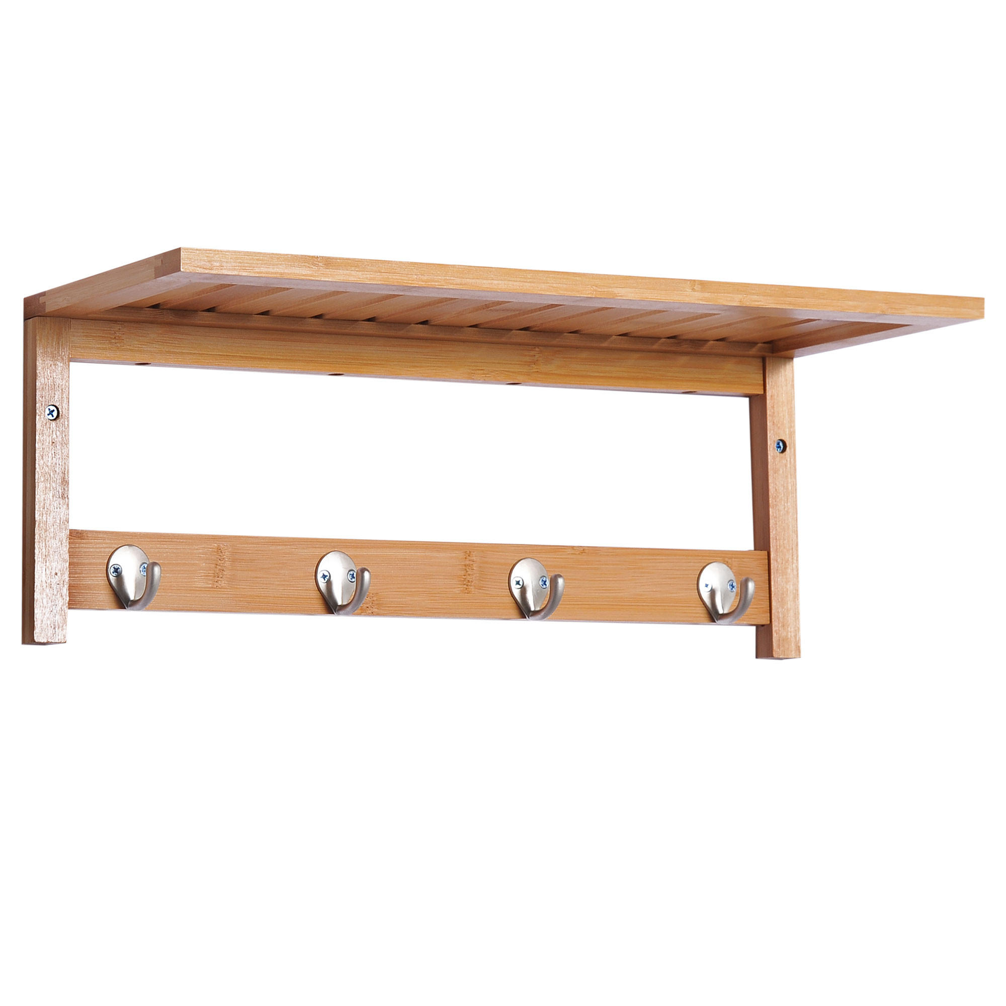 WANDGARDEROBE DE-09575 4 Haken mit Ablage Natur - Naturfarben, Naturmaterialien (50/17.5/16cm) - ComfortXL
