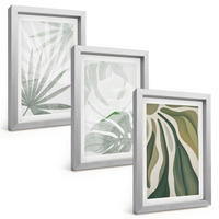BILDER SET 3er Set - 20x30 cm Silberner Rahmen - Blätter von Pflanzen in Grün und Grau - Silberfarben, Kunststoff (20/30cm) - TULUP