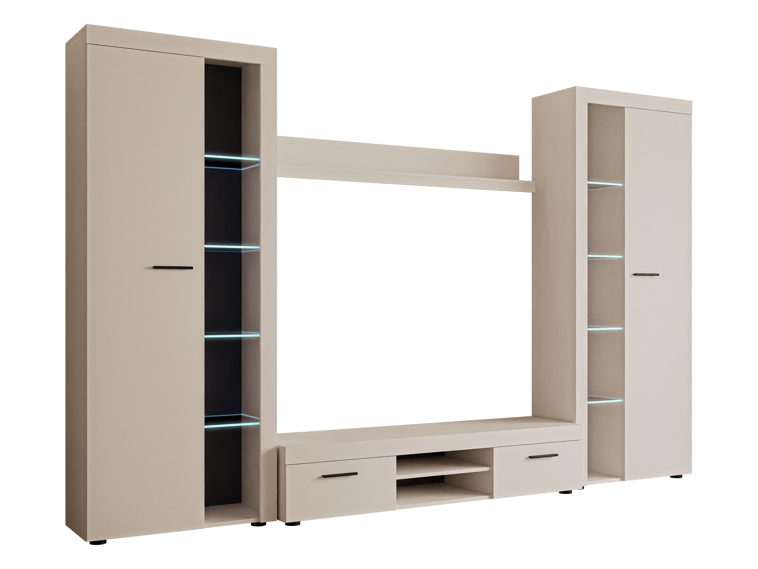 WOHNWAND Rumba XL mit LED Beleuchtung - Sandfarben, Holzwerkstoff (300/190/40cm) - MIRJAN24