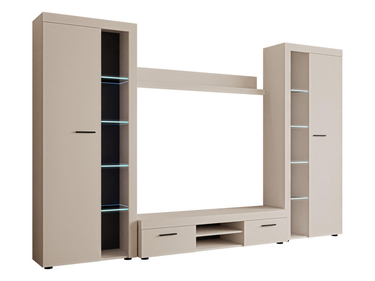 WOHNWAND Rumba XL mit LED Beleuchtung - Sandfarben, Holzwerkstoff (300/190/40cm) - MIRJAN24