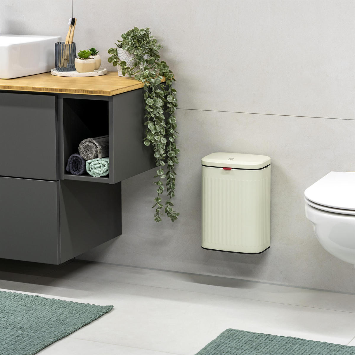 ABFALLEIMER 6 Liter, beige - Creme, Metall (22.5/31/16.5cm) - eluno