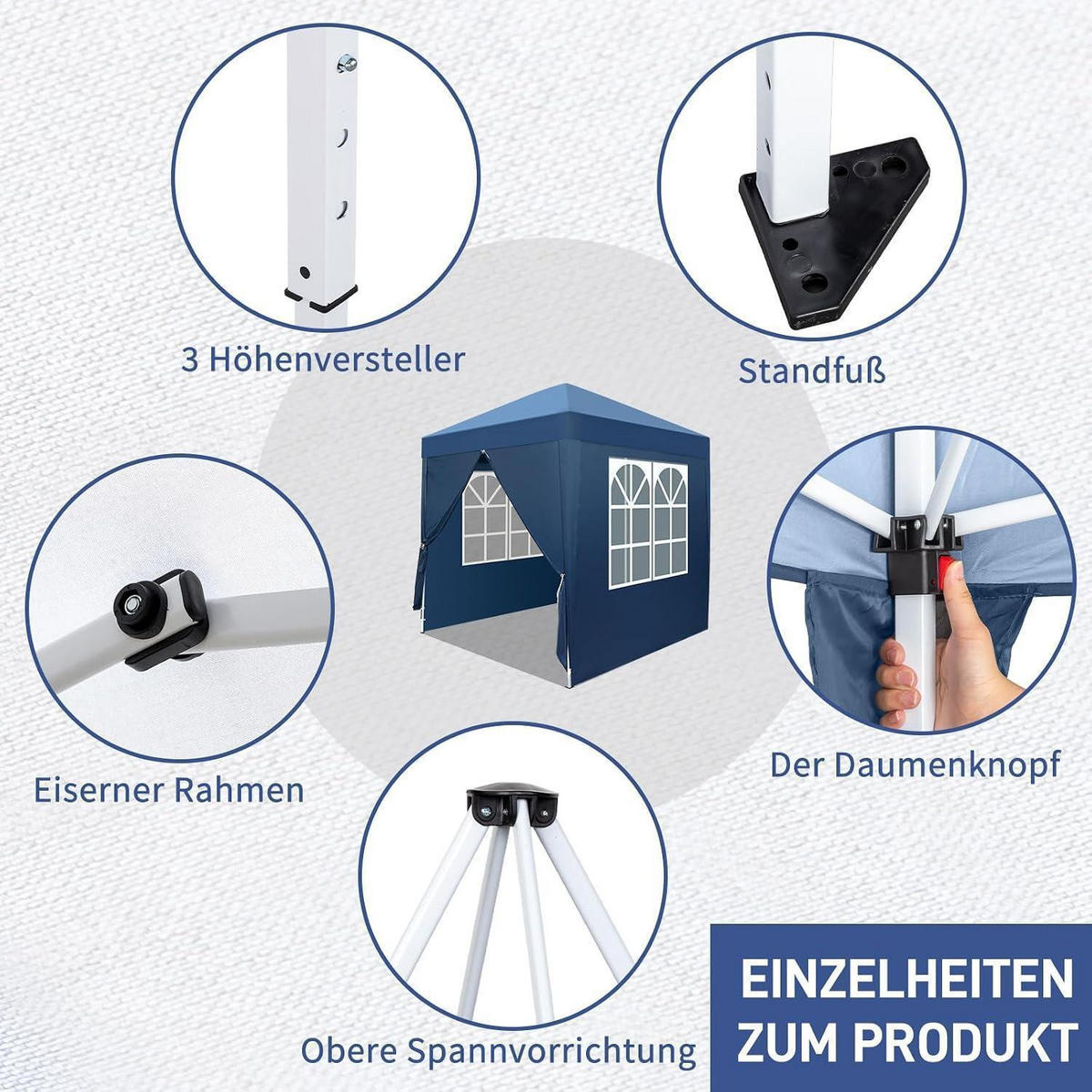FALTPAVILLON 2 x 2 m blau mit 4 Seitenteilen - Blau, Textil (200/245/200cm)