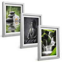 BILDER SET 3er Set - 20x30 cm Silberner Rahmen - Entspannende Zen-Wassermalerei - Silberfarben, Kunststoff (20/30cm) - TULUP