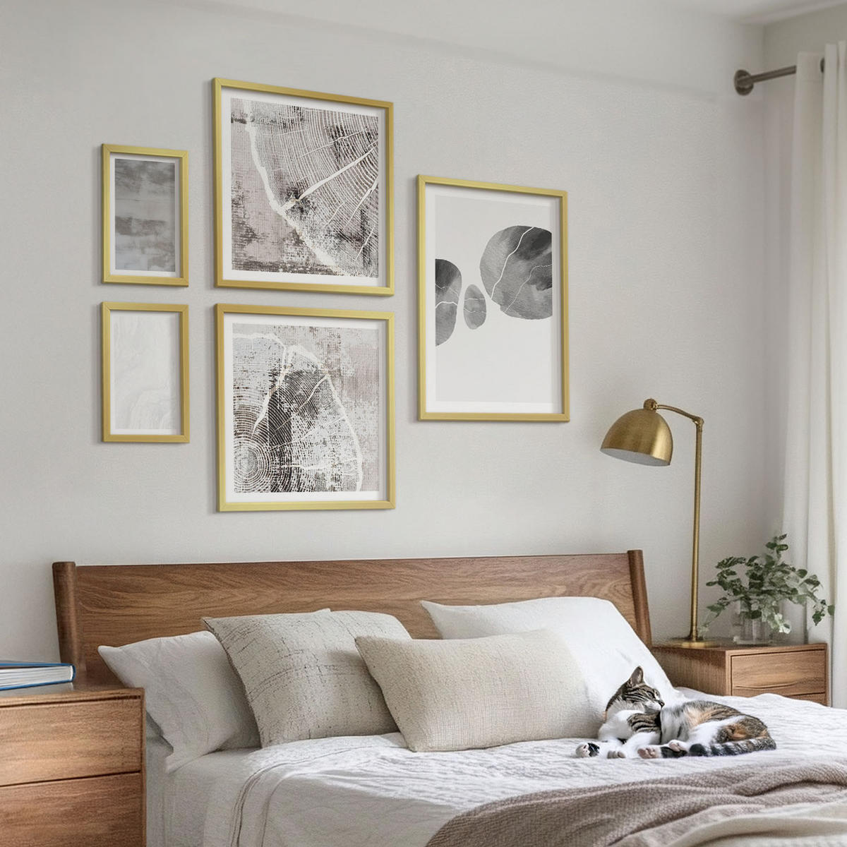 BILDER SET 5er Set - 50x50 cm & 20x30 cm & 40x60 cm Goldrahmen - Abstrakte moderne Formen - Goldfarben, Kunststoff (40/60cm) - TULUP