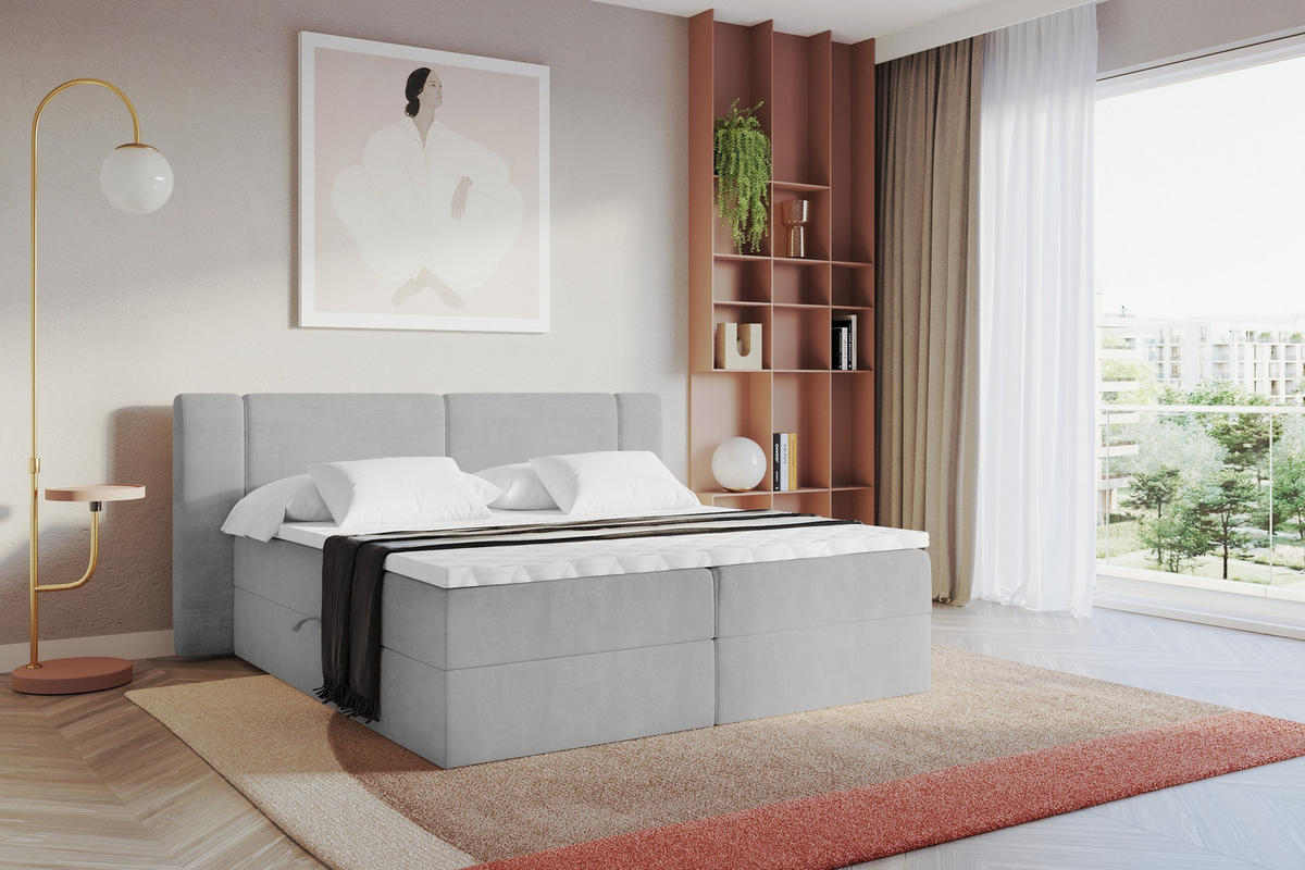 BOXBETT mit Matratze H3 - EVON - 140x200 cm Grau - Greige, Holzwerkstoff (140/200cm) - ALTDECOR