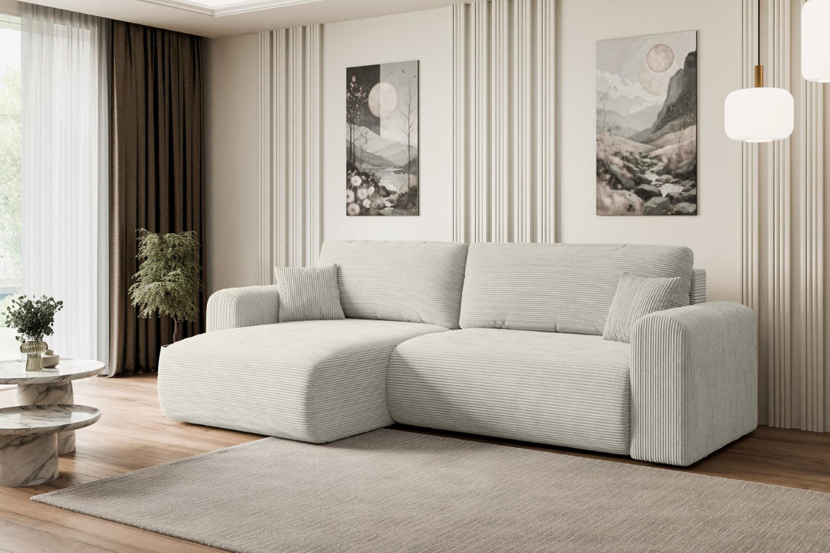 ECKSOFA mit Schlaffunktion und Bettkasten ORRO-L - 272x145x83 cm Hellgrau Cord - Hellgrau/Schwarz, Holzwerkstoff/Kunststoff (272/145cm) - ALTDECOR