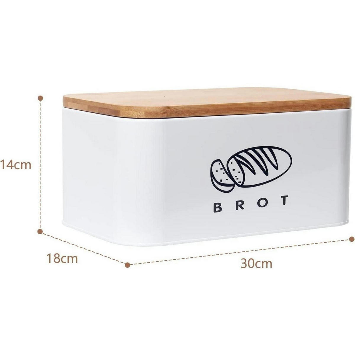 BROTKASTEN mit Deckel 30 cm Weiß - Multicolor, Metall (18/14/30cm)