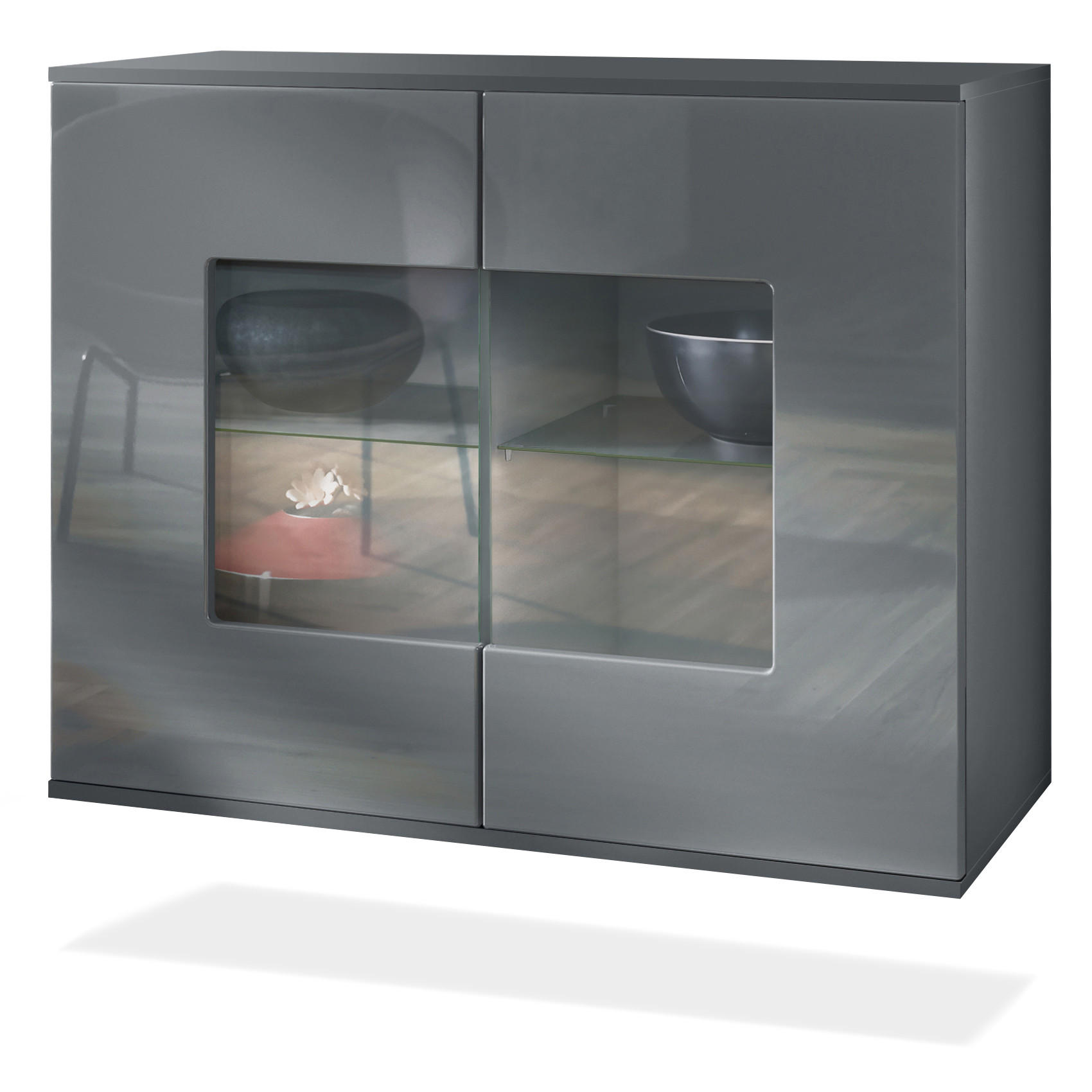 KOMMODE Grömitz Grau Hochglanz - Grau, Holzwerkstoff (92.5/73.5/35cm) - Vladon
