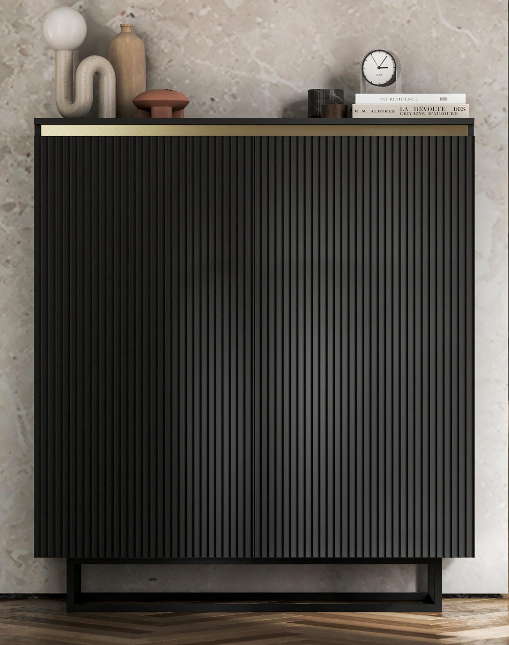 HIGHBOARD Selene 2D Schwarz Matt 111 cm - Schwarz, Holzwerkstoff/Metall (111/125/35cm) - Meble Lindner