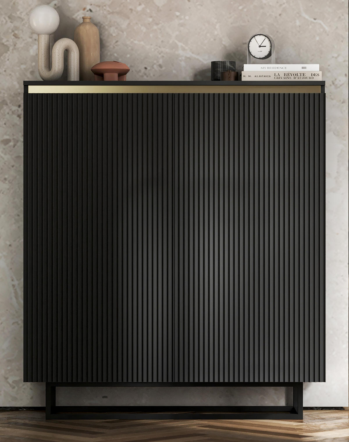 HIGHBOARD Selene 2D Schwarz Matt 111 cm - Schwarz, Holzwerkstoff/Metall (111/125/35cm) - Meble Lindner