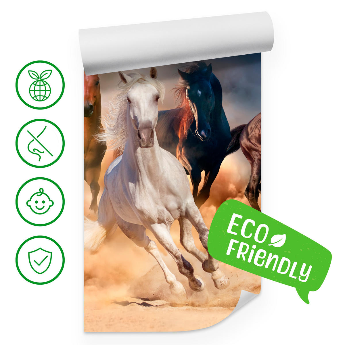 FOTOTAPETE für Schlafzimmer Galoppierende Pferde Wüste Herde 350x256 - Beige/Orange, Papier (350/256cm) - Muralo