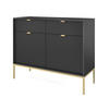 SIDEBOARD Eternas 2T 2S Schwarz 104/83/39 cm – goldene Füße, mit geriffelten Fronten - Goldfarben/Schwarz, Holzwerkstoff (104/83/39cm) - AX Living
