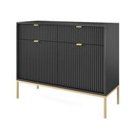 SIDEBOARD Eternas 2T 2S Schwarz 104/83/39 cm – goldene Füße, mit geriffelten Fronten - Goldfarben/Schwarz, Holzwerkstoff (104/83/39cm) - AX Living
