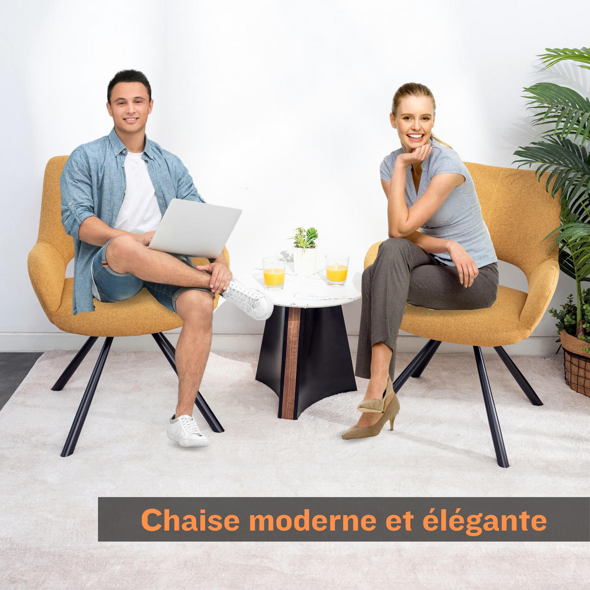 ARMLEHNSTUHL-SET 6 Stück in Eisen Webstoff - Gelb, Metall (48.5/81/58cm) - Meubles Cosy