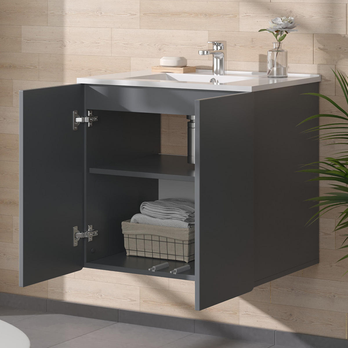 WASCHBECKENUNTERSCHRANK Izan Grau - Grau, Holzwerkstoff (61.8/57.8/44.8cm) - Vicco