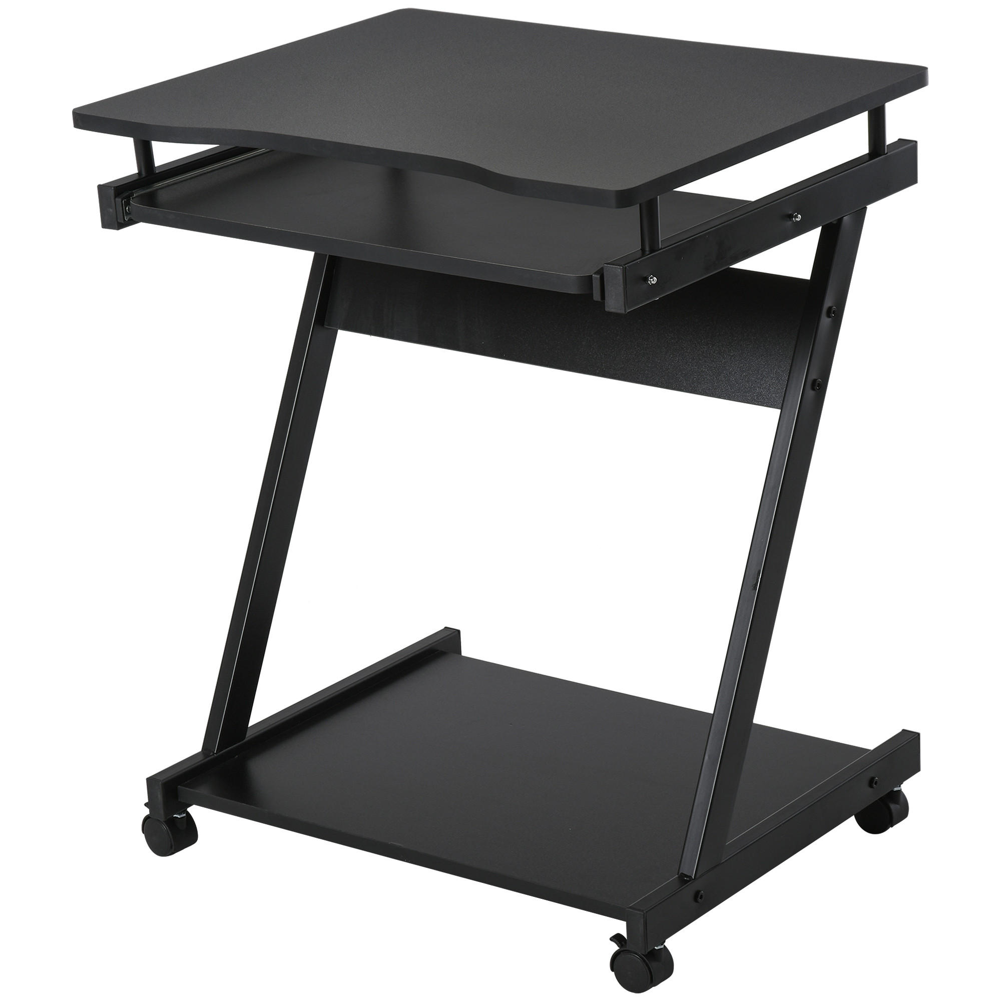 COMPUTERTISCH Schwarz rollbar mit Tastaturauszug und Ablage 60/48/73 cm - Schwarz, Holzwerkstoff (48/60/73cm) - PANGIVO