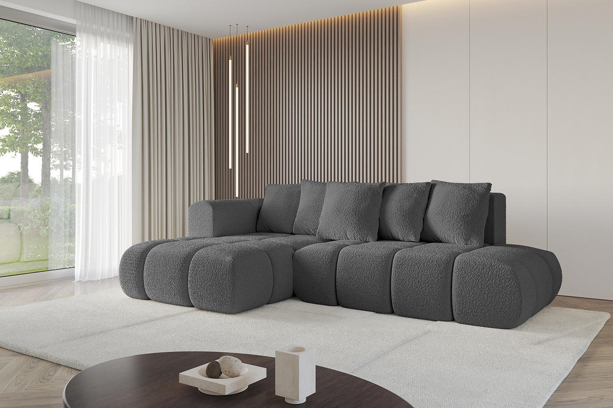 ECKSOFA Ottomane Links CLOUD-L-v1 289x180x40 Grau Bouclé - Grau, Holzwerkstoff/Kunststoff (180/289cm) - ALTDECOR