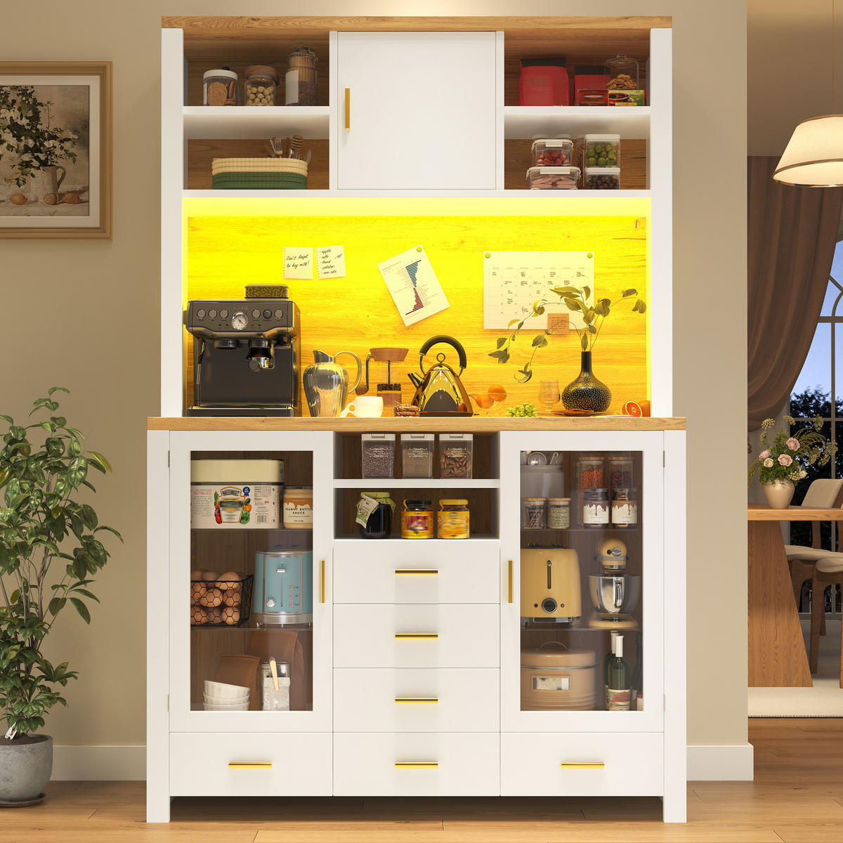 BUFFETSCHRANK 120/40/188 cm Weiß aus MDF mit LED-Lichtleiste - Weiß, Holzwerkstoff (120/188/40cm) - OKWISH