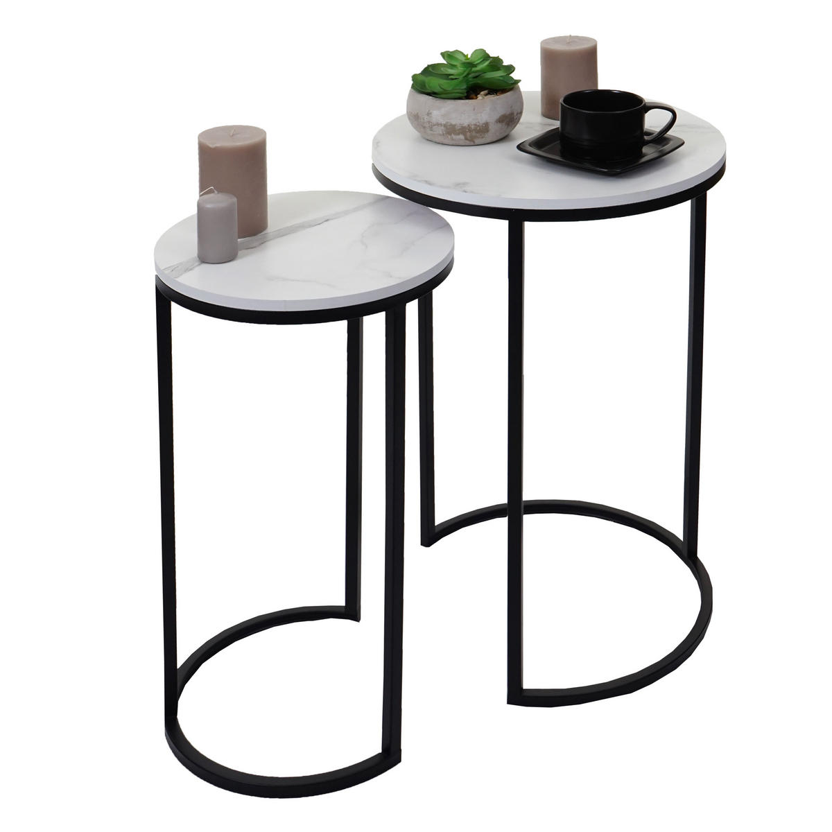 BEISTELLTISCH rund Weiß, Schwarz 2er-Set - Schwarz/Weiß, Holzwerkstoff (40/40/64cm) - MCW