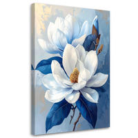 LEINWANDBILD, Weiße Magnolie auf intensiv blauem Hintergrund - Blau, Textil (40/60cm) - Feeby