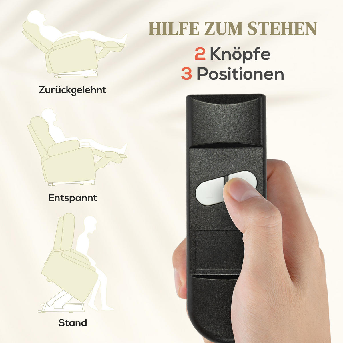 FERNSEHSESSEL mit Aufstehhilfe Elektrisch Relaxsessel mit Liegefunktion Creme - Creme/Schwarz, Leder/Kunststoff (92/109/85cm) - HOMCOM
