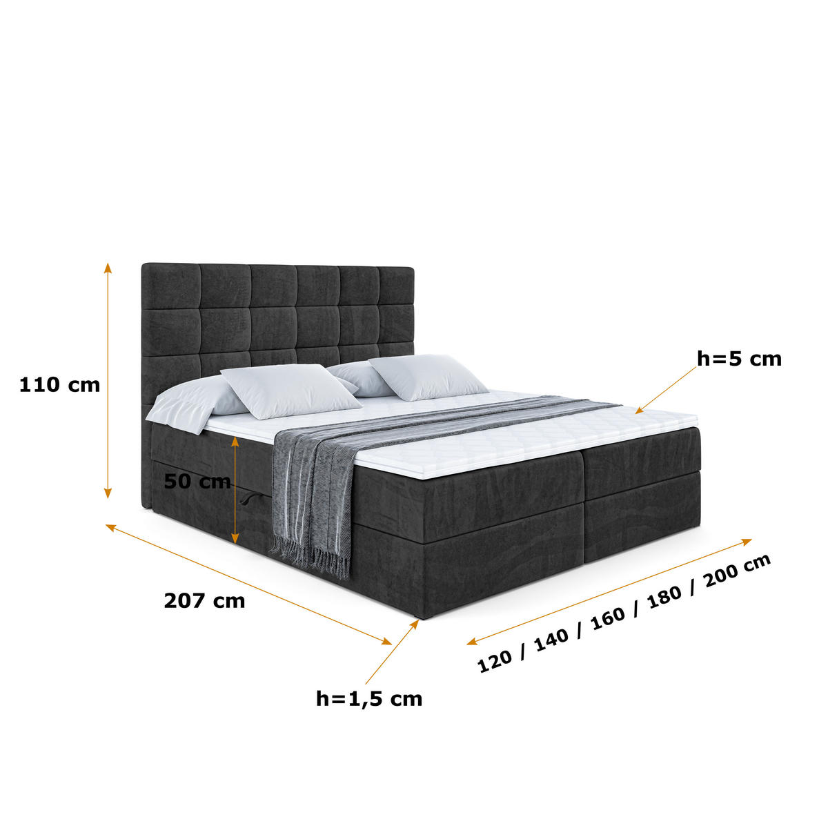 BOXBETT mit H3-Matratze und Lattenrost - BRUGO - 180x200 Schwarz - Schwarz, Holzwerkstoff (180/200cm) - ALTDECOR