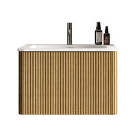 WASCHTISCHKOMBI mit Unterschrank 61/46,5/37 cm eichefarben aus MDF, Sperrholz und Mineralguss mit Push-to-Open - Eichefarben, Holzwerkstoff (61/37/46.5cm) - OKWISH
