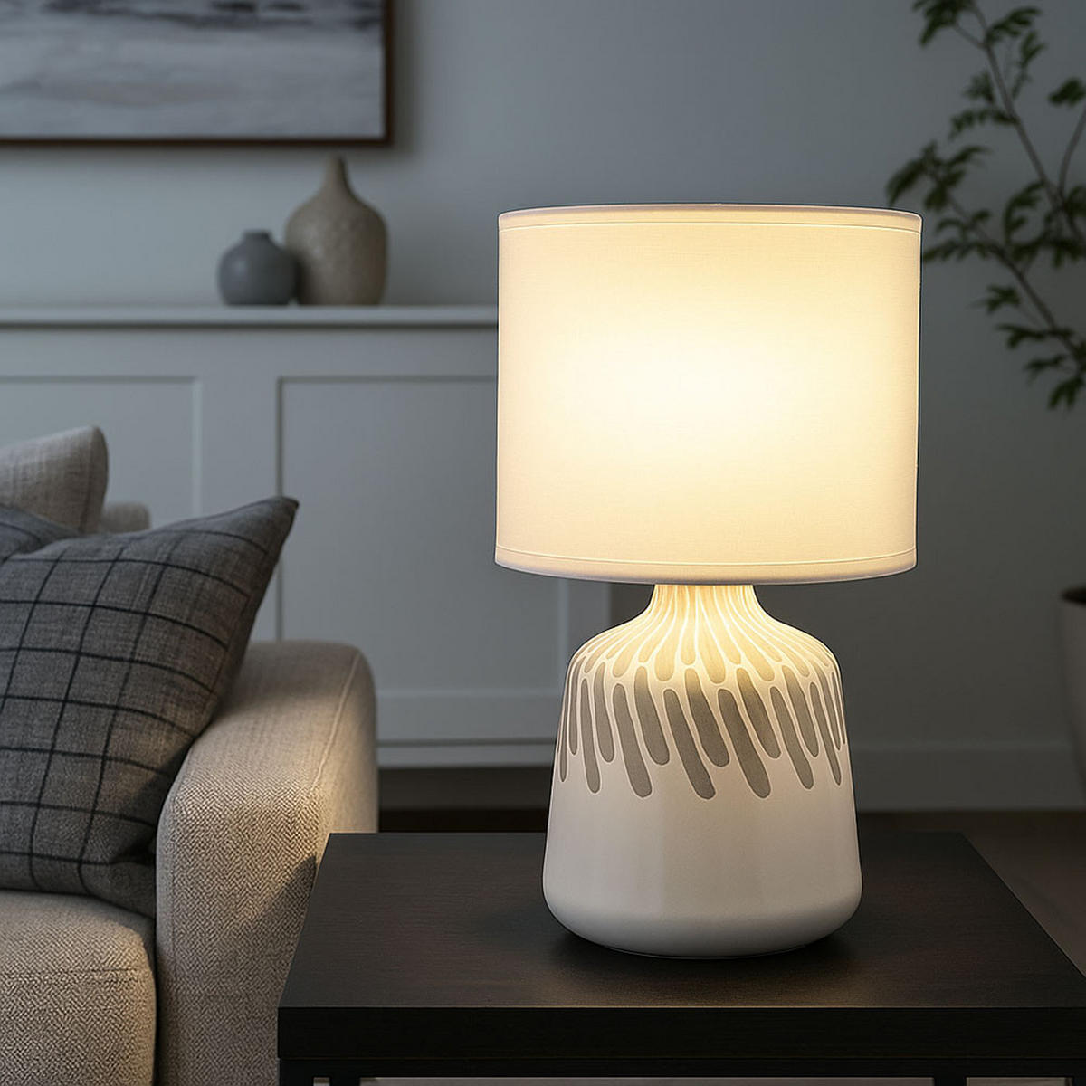 TISCHLEUCHTE Keramik Weiß - Weiß, Textil (17.5/17.5/31.5cm) - Globo Lighting