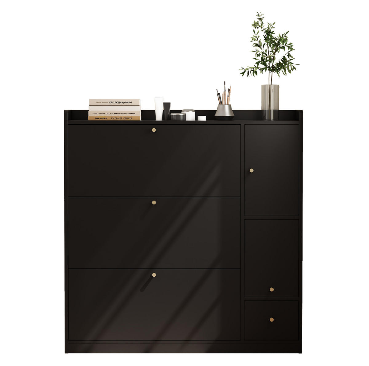 SCHUHSCHRANK aus Spanplatte 119x24x122cm in Schwarz mit Sitzbank - Schwarz, Holzwerkstoff (119/122/24cm) - Modfu