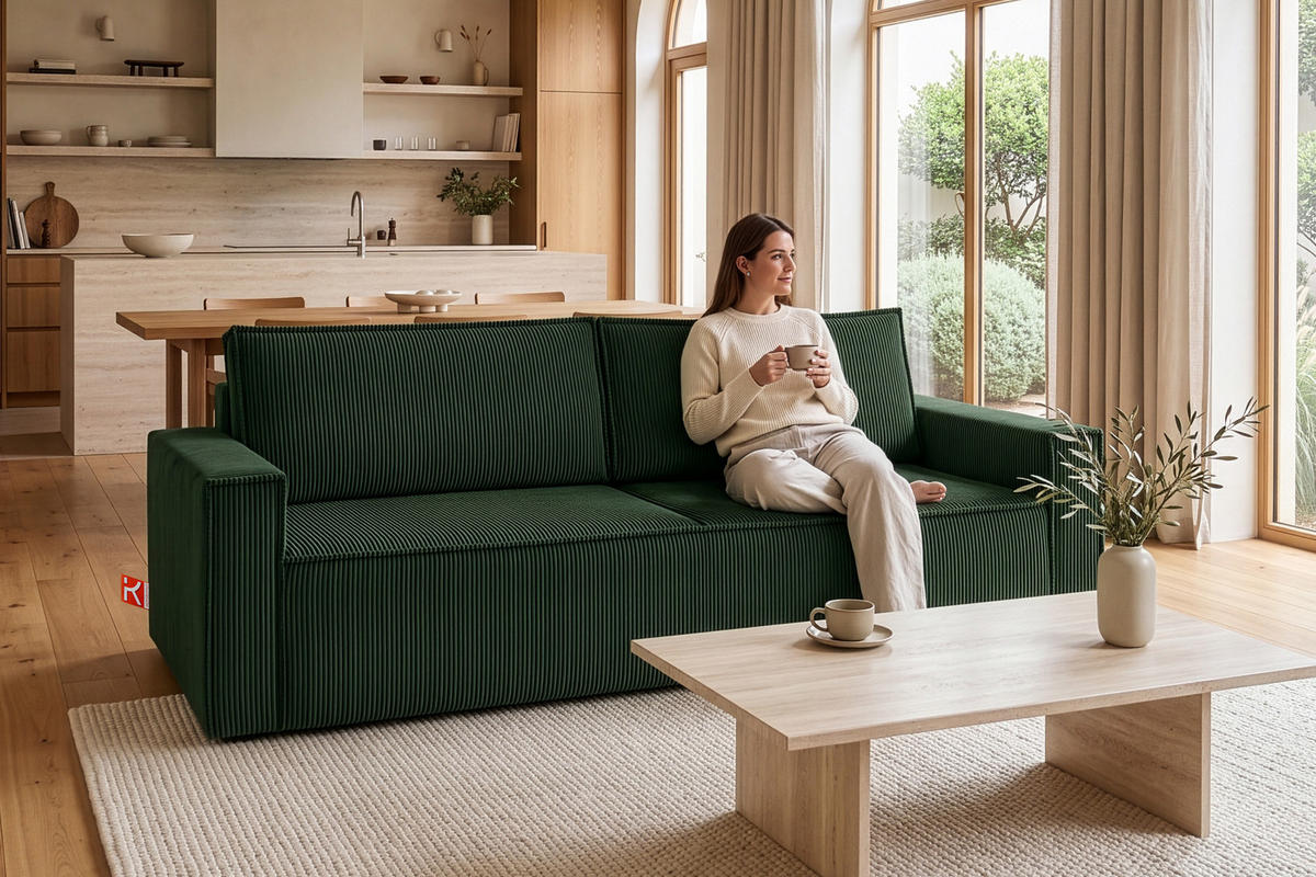 SCHLAFSOFA NAPI in Pet Friendly Cord-Stoff, dunkelgrün - Dunkelgrün/Schwarz, Textil (228/89/101cm) - KONSIMO®