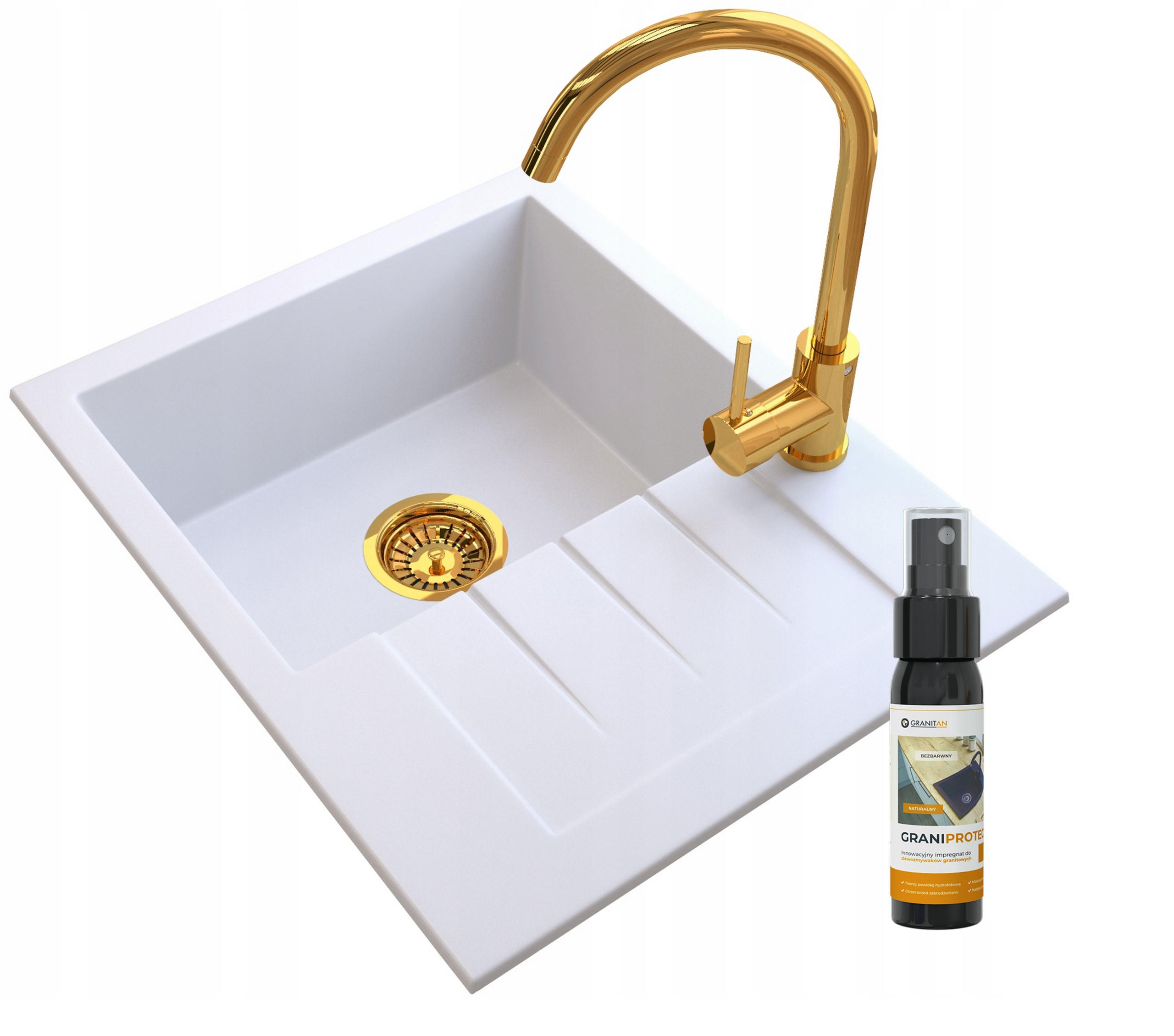 GRANITSPÜLE Milano mit Siphon Armatur - Weiß, Kunststoff/Stein (57/46/16cm) - Granitan