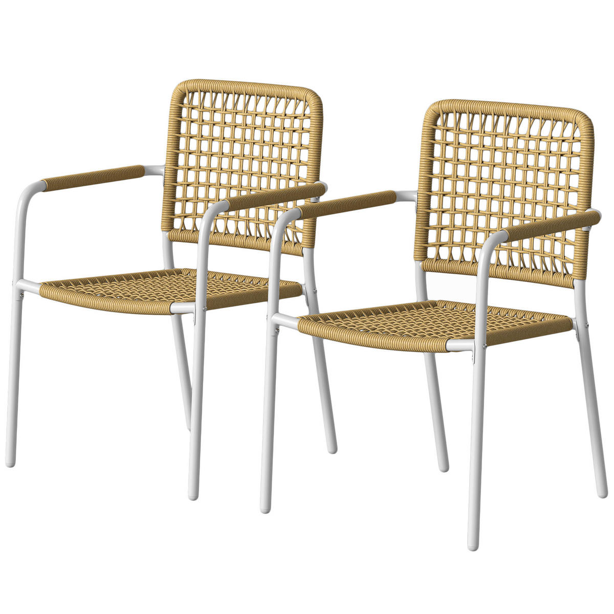 GARTENSTÜHLE 2er-Set DE-13348 geflochtene Harz-Optik & Armlehnen Gelb - Gelb, Metall (55/82/57cm) - ComfortXL