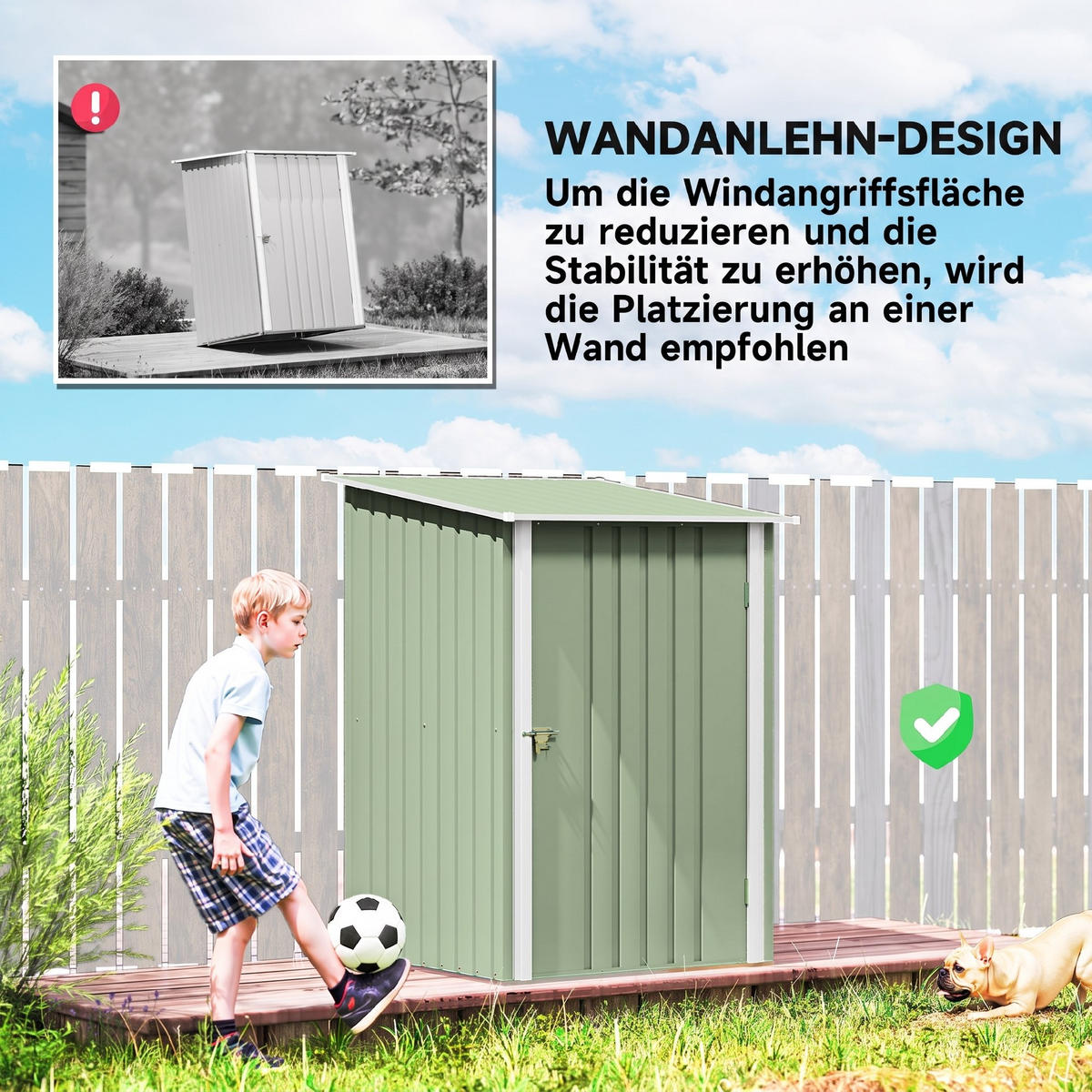 GERÄTEHAUS mit Pultdach 1 x 1 m Metall Gartenhaus 0,92m² verzinkter Stahl Hellgrün - Hellgrün, Metall (103/160/100cm) - Outsunny