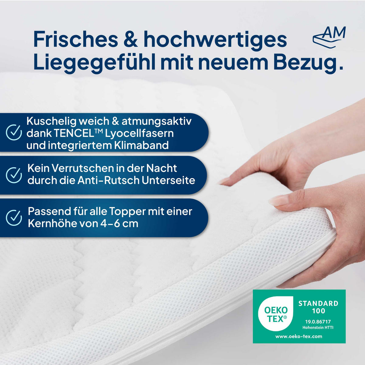 TOPPPERBEZUG Tencel 200/220cm für 4-6 cm Kernhöhe - Weiß, Textil (200/220cm) - AM Qualitätsmatratzen
