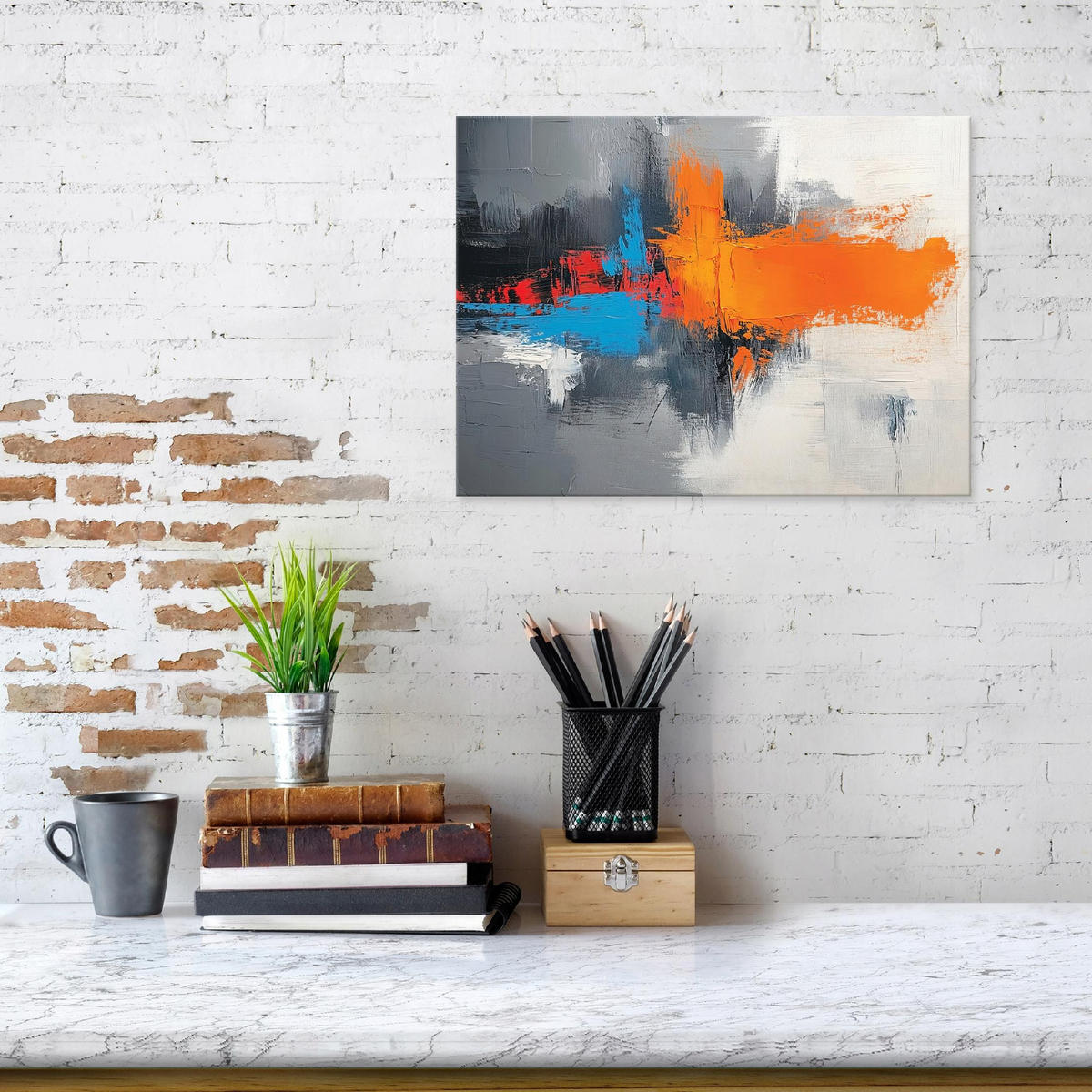 WANDDEKO Abstrakt Grau Bunt Bilder Modern Wohnzimmer 60x40 - Grau, Holzwerkstoff (60/40cm) - Wallarena
