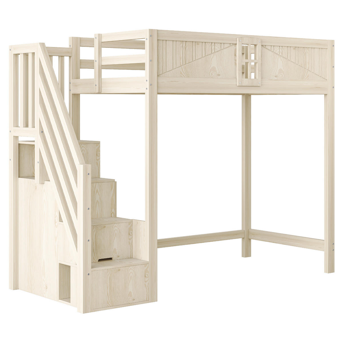HOCHBETT 90/200 cm aus Massivholz mit Stauraumleiter und Sicherheitsumrandung - Naturfarben, Holzwerkstoff (90/200cm) - Flora Grace