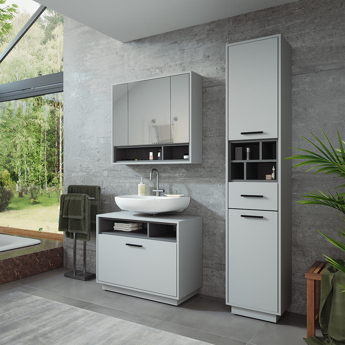 KOUPELNOVÁ SESTAVA NÁBYTKU Beatrice Šedá/antracitová - šedá/antracitová, kompozitní dřevo (80/64/35cm) - Vicco