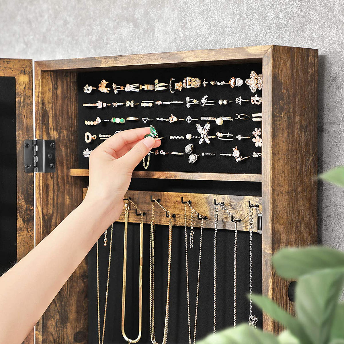 SCHMUCKSCHRANK WANDSPIEGEL HÄNGEND - Braun, Holzwerkstoff (10/37cm) - Hansiro