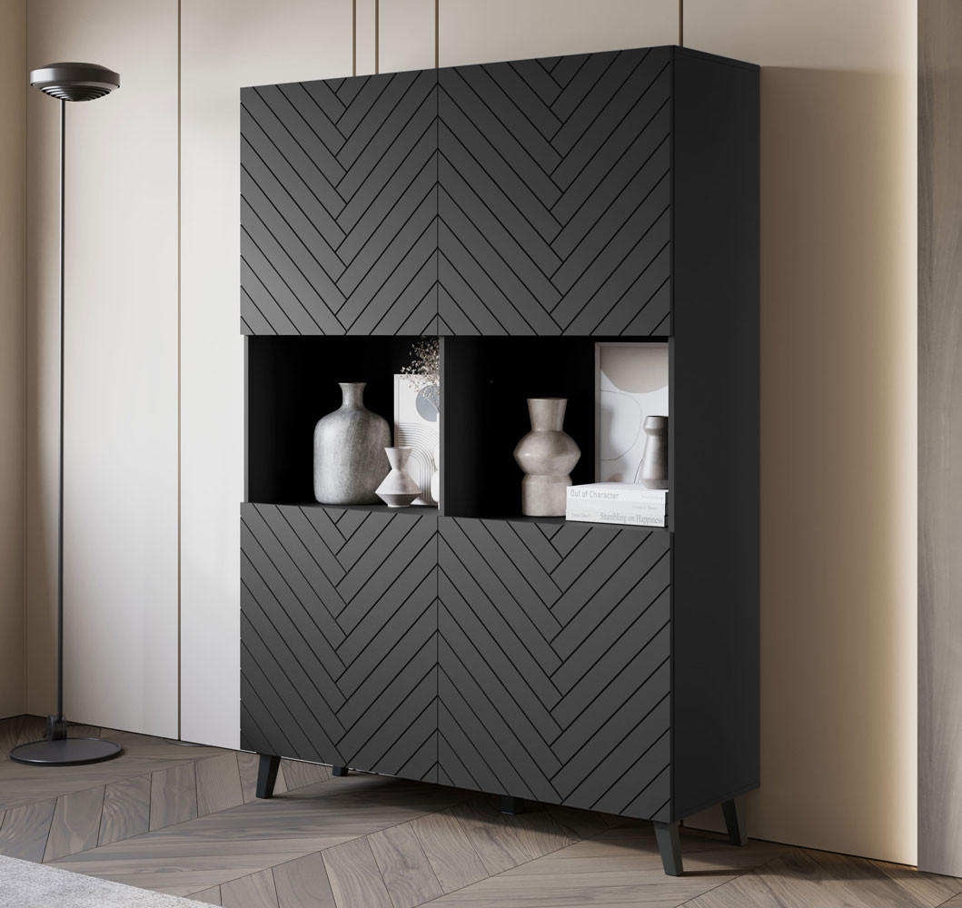 HIGHBOARD Phuket Graphit Schwarz, Fischgrätenmuster 120 / 39 / 168 cm - Graphitfarben/Schwarz, Holz/Holzwerkstoff (120/168/39cm) - Feldmann-Wohnen