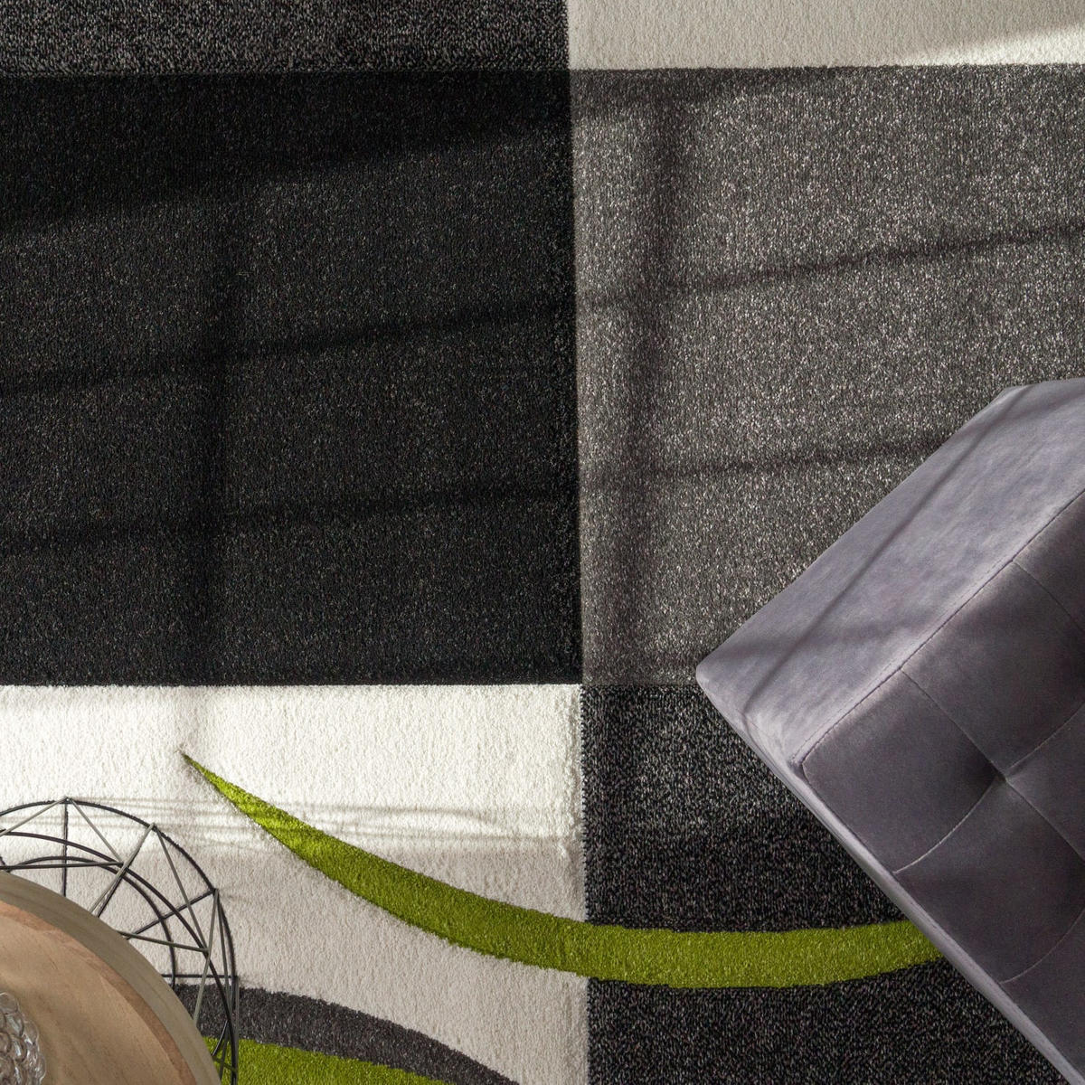 TEPPICH Kurzflor Karo Wohnzimmer schmutzabweisend Grün Rechteckig 120x170 - Grün, Textil (120/170cm) - KADIMA DESIGN