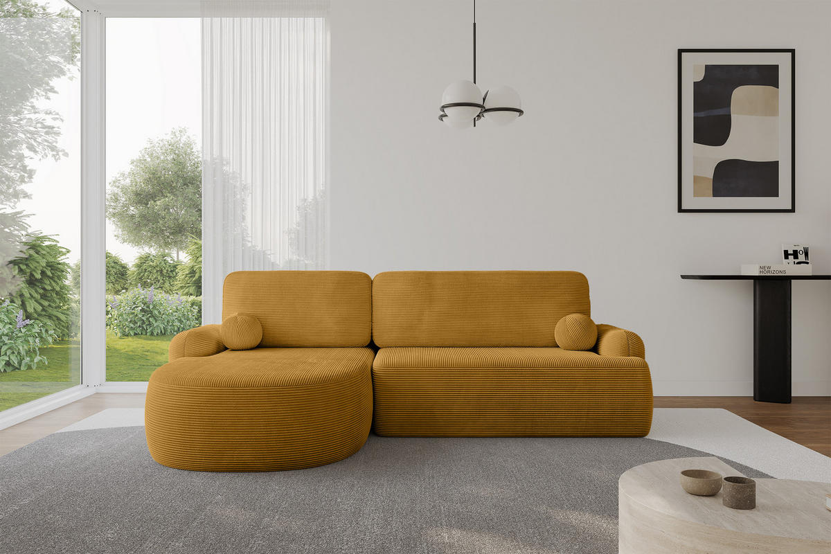 ECKSOFA mit Schlaffunktion und Bettkasten LIRA-L - 264x172x89 Senfgelb - Sandfarben, Holzwerkstoff/Textil (264/172cm) - ALTDECOR