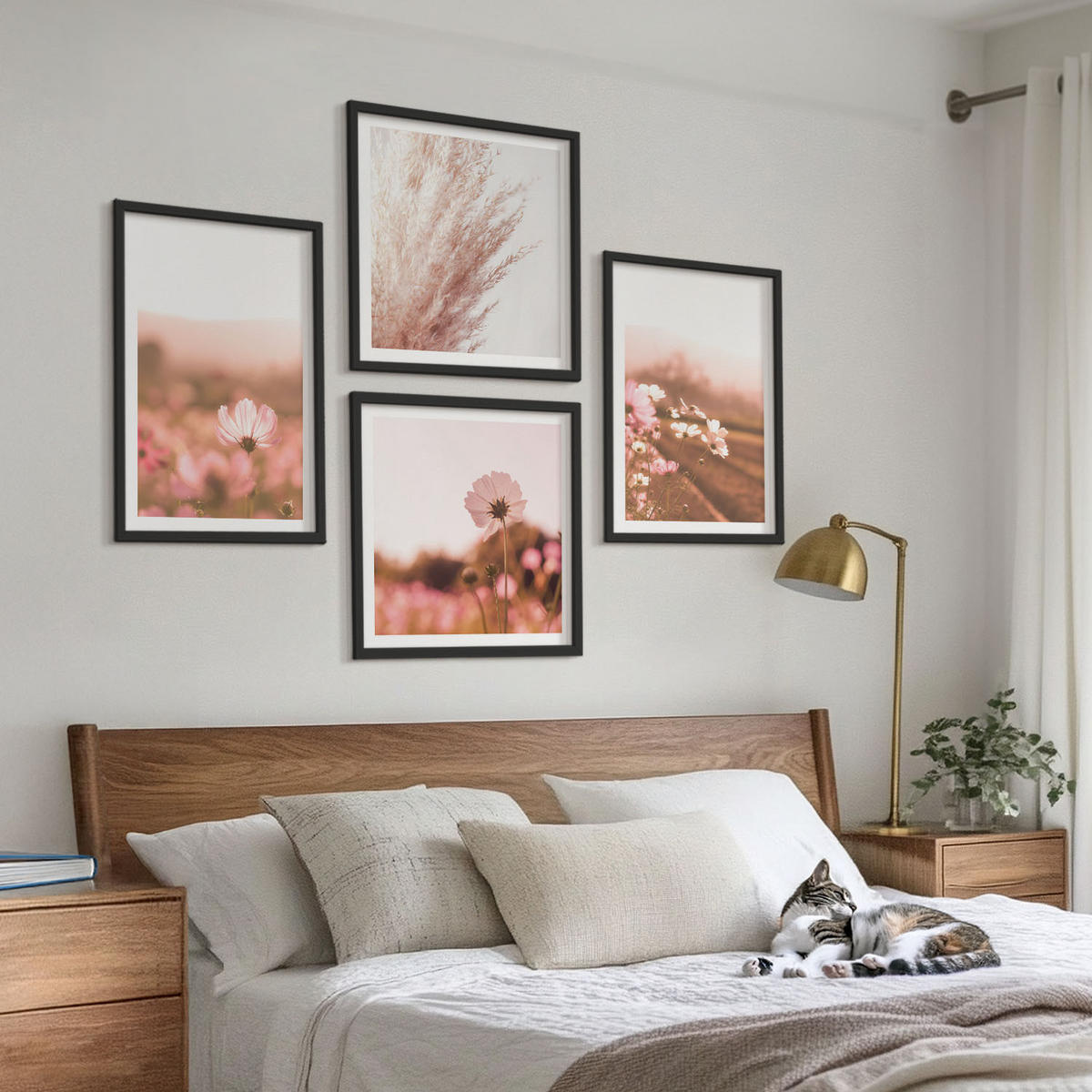 WANDBILDER 4er-Set - 50x50 cm & 40x60 cm Schwarzer Rahmen - Wildblumen auf den Wiesen im Sommer - Schwarz, Kunststoff (50/50cm) - ArtPrintCave