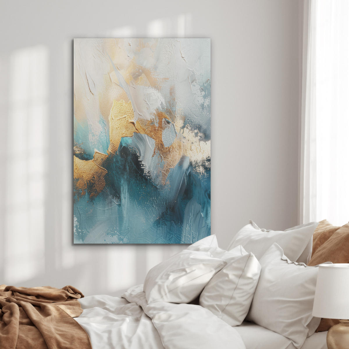 AKUSTIKPANEEL Abstrakt - Kunst - Gold - Blau 70x100 cm - Petrol, Textil (70/0.9/100cm) - MuchoWow