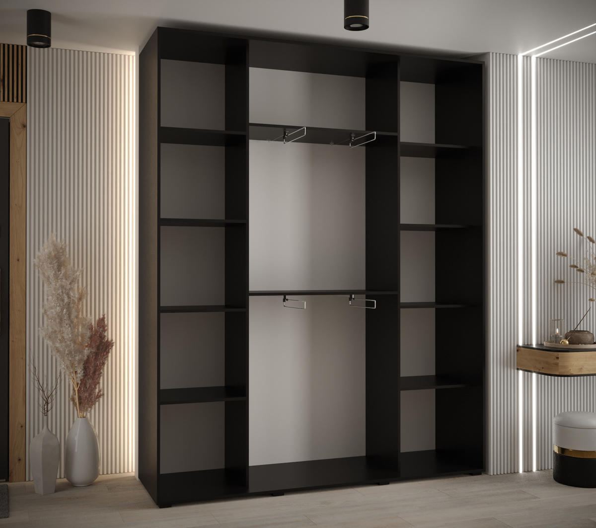 SCHWEBETÜRENSCHRANK 235,2/200/45 3-türig - Goldfarben/Schwarz, Holz/Metall (200/235/45cm) - Abiks Möbel