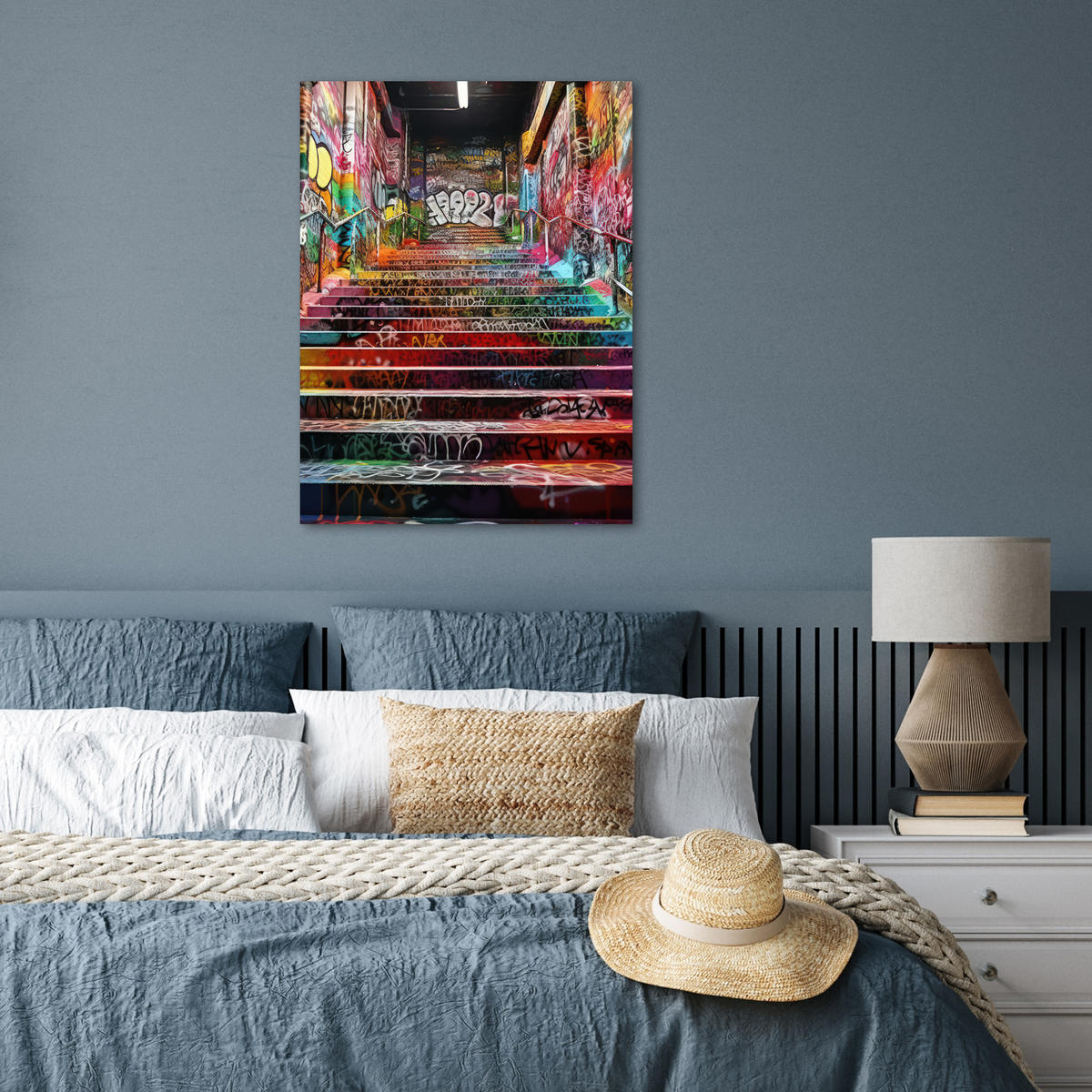 POSTER Treppe - Graffiti - Farben - Kunst 60x80 cm - Multicolor, Papier (60/80/0.1cm) - MuchoWow