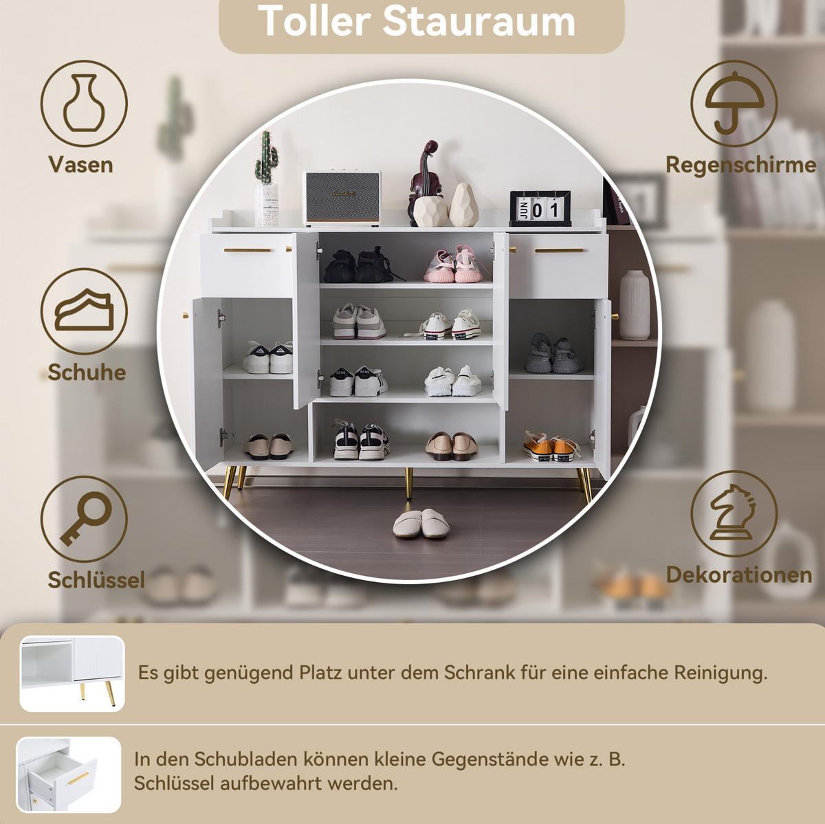 SCHUHSCHRANK 130/37/100 cm weiß aus Spanplatte mit 2 Schubladen - Weiß, Holzwerkstoff (130/100/37cm) - OKWISH