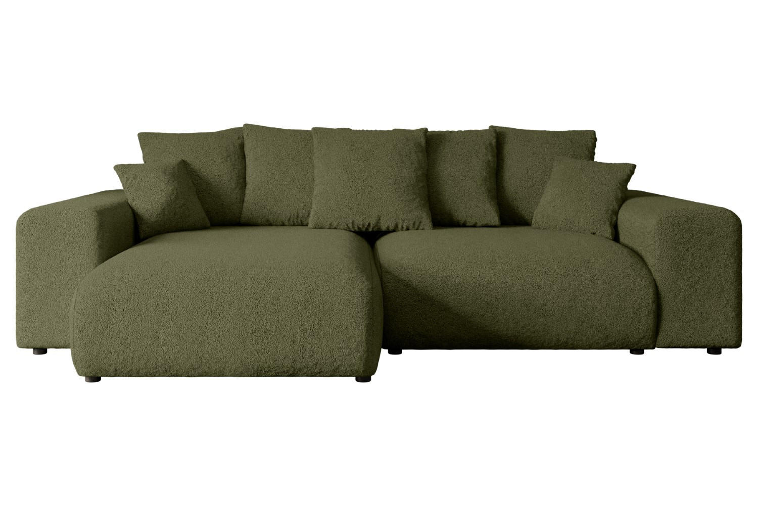 ECKSOFA mit Schlaffunktion und Bettkasten ESKAR-L 256x165x84cm Grün Bouclé - Schwarz/Grün, Holzwerkstoff/Kunststoff (165/256cm) - ALTDECOR